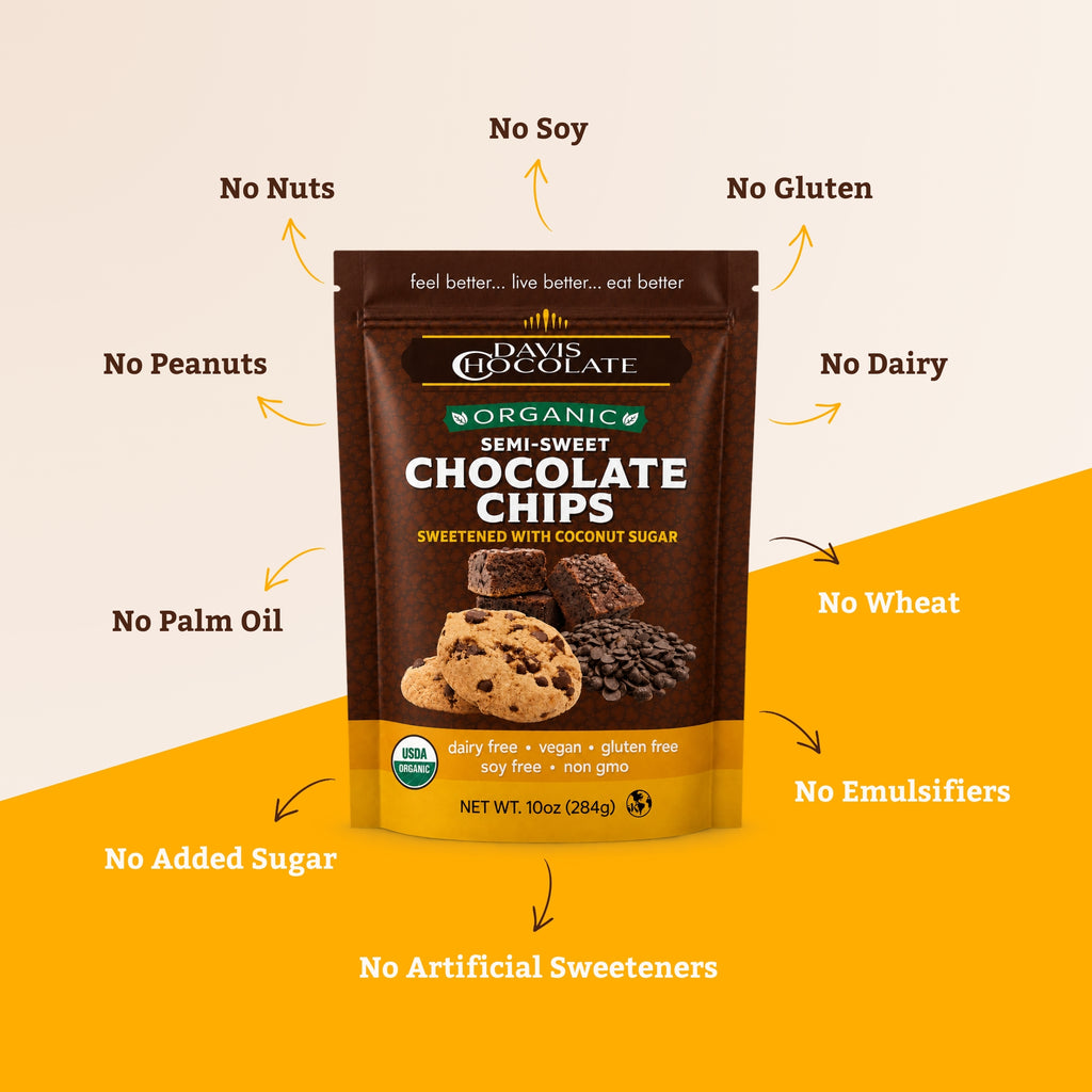 Organic Semi-Sweet Chocolate Chips, Vegan, Dairy Free, Gluten Free, Soy Free, 3 Simple Ingredients, Baking & Snacking Chocolate Chips