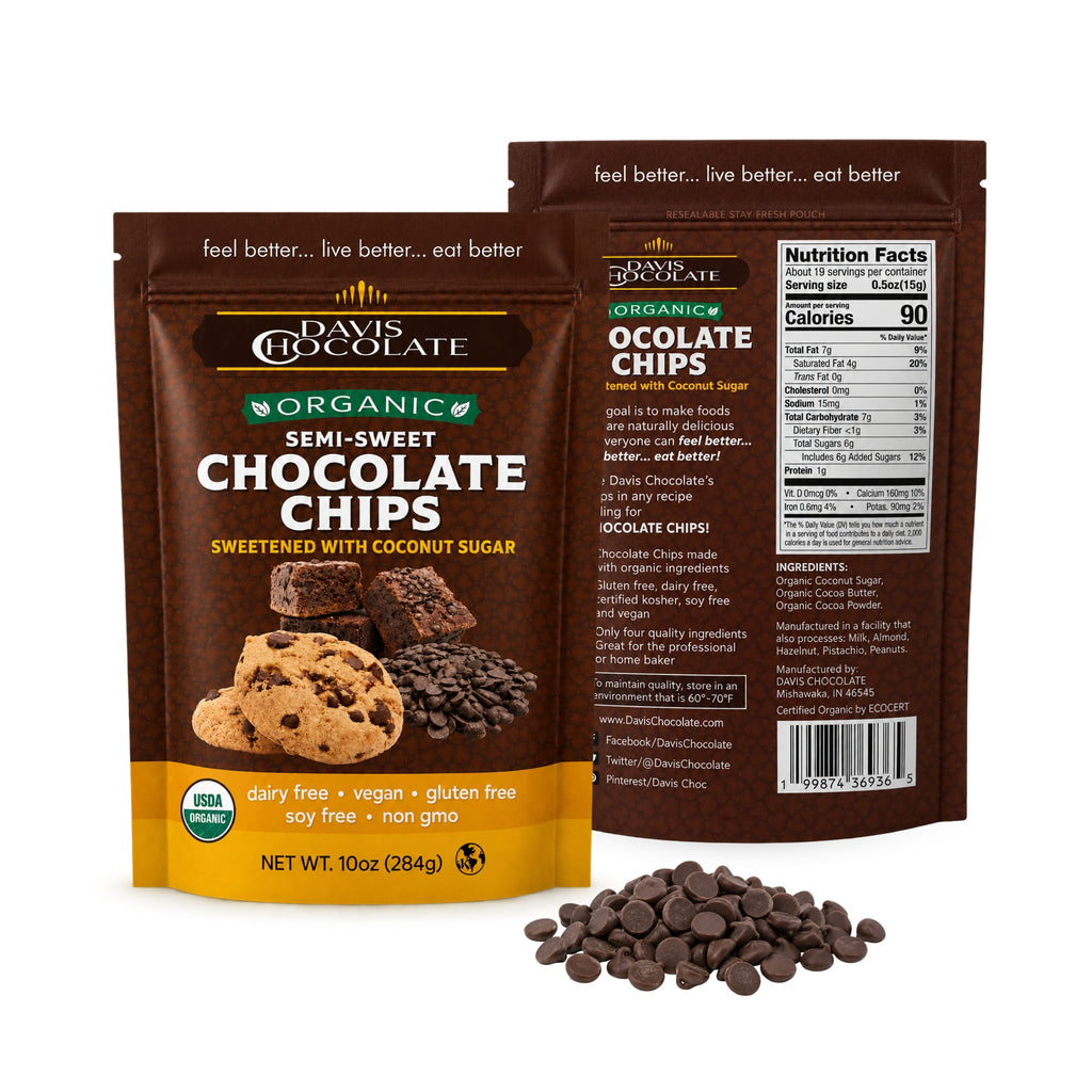 Organic Semi-Sweet Chocolate Chips, Vegan, Dairy Free, Gluten Free, Soy Free, 3 Simple Ingredients, Baking & Snacking Chocolate Chips