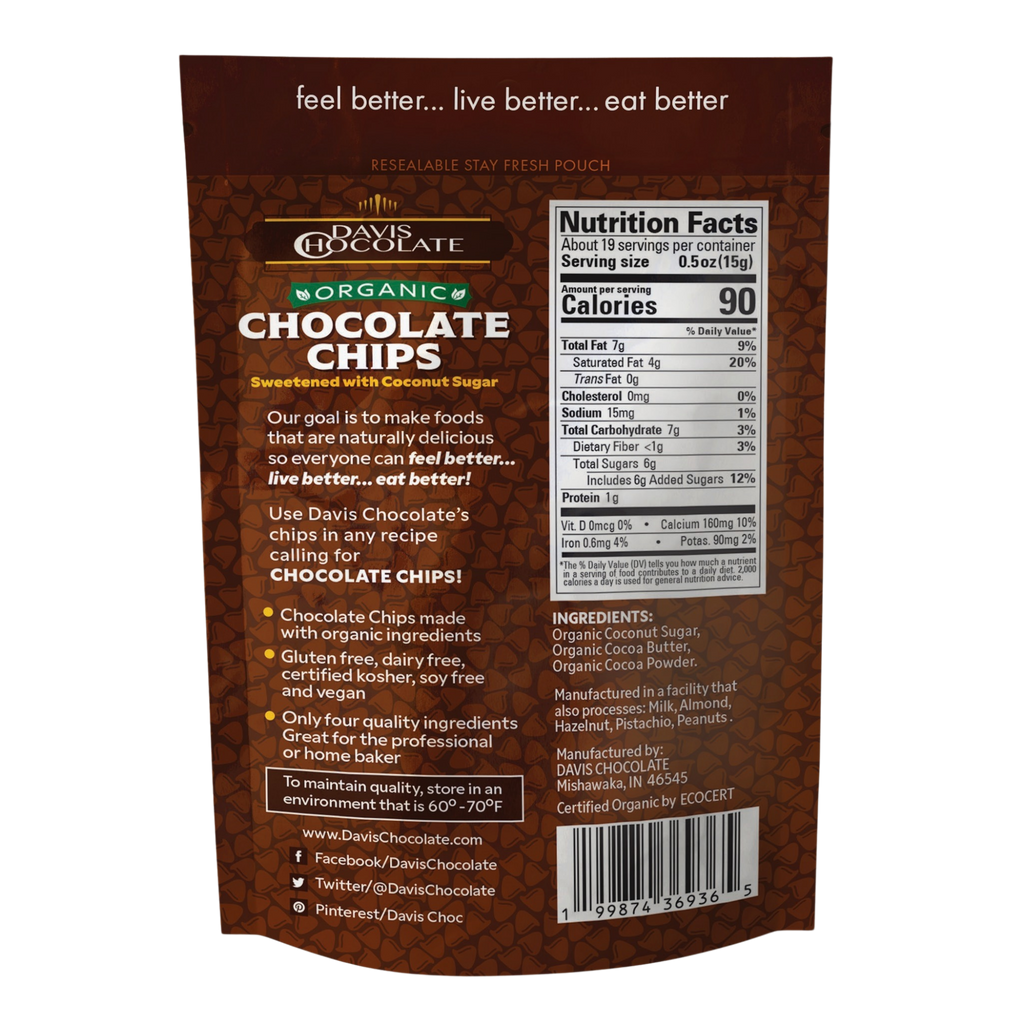 Organic Dark Chocolate Baking Chips Sweetened with Coconut Sugar