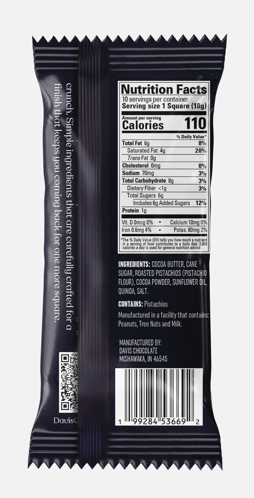 Dubai Destiny: Artisanal Vegan Dark Chocolate with Pistachio & Puffed Quinoa - available Dec 15th