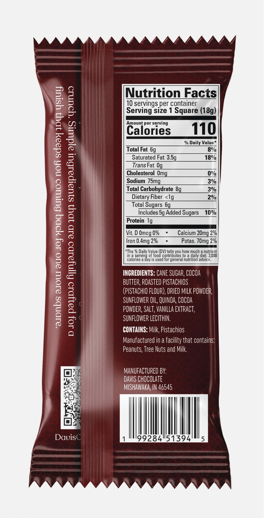 Dubai Destiny: Artisanal Milk Chocolate with Pistachio & Puffed Quinoa - available Dec 15th