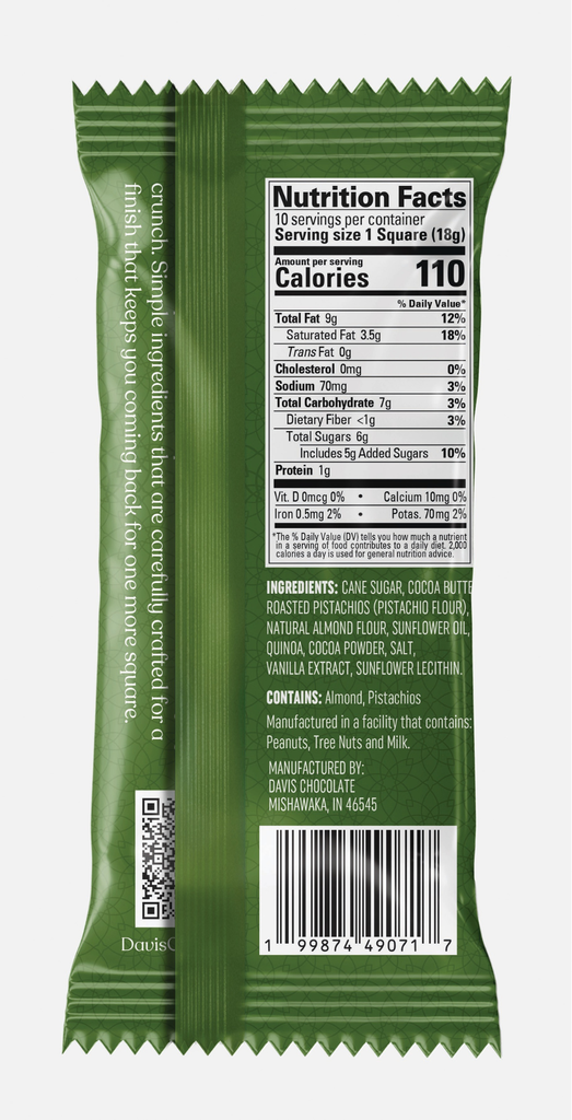 Dubai Destiny: Artisanal Vegan Milk Chocolate with Pistachio & Puffed Quinoa-available Dec 15th