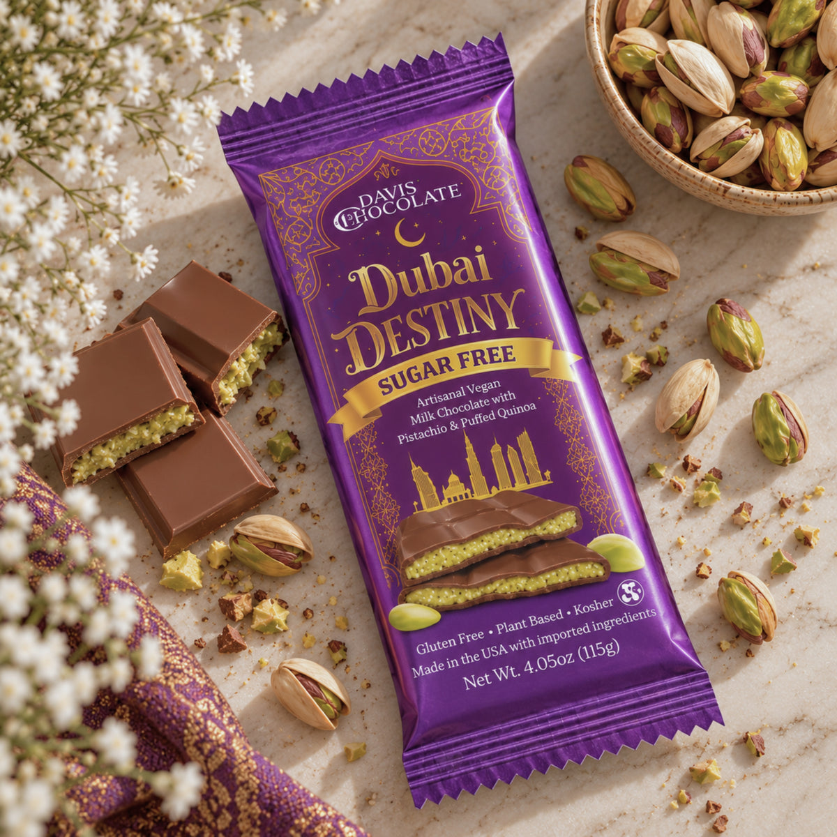 Sugar Free Vegan Milk Dubai Chocolate Bar