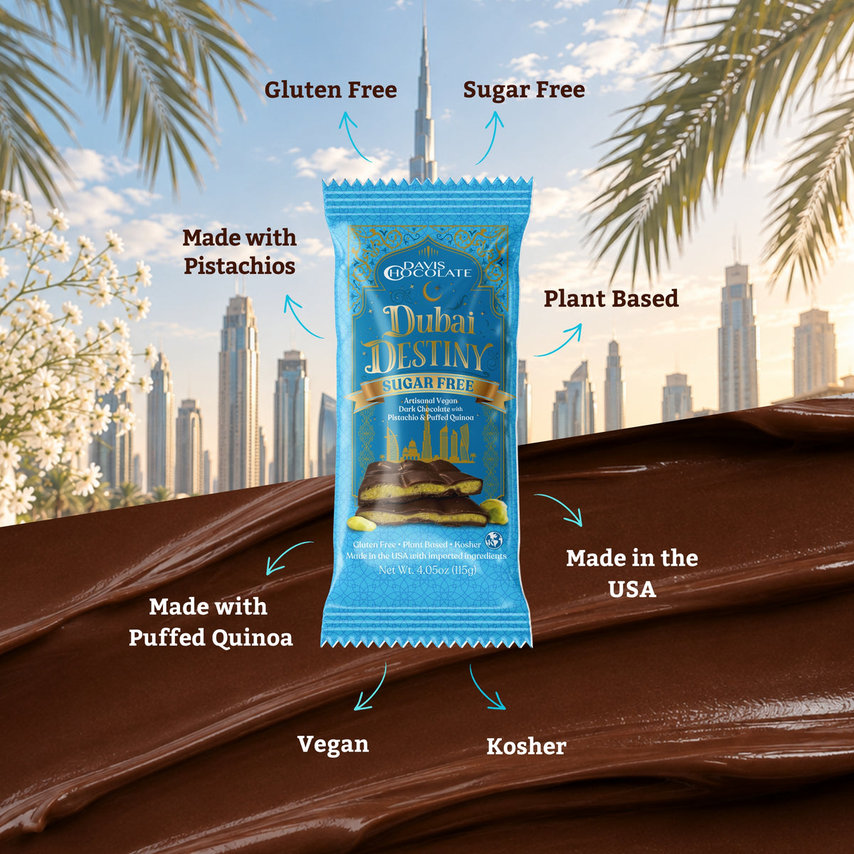 Sugar Free Vegan Dark Dubai Chocolate Bar