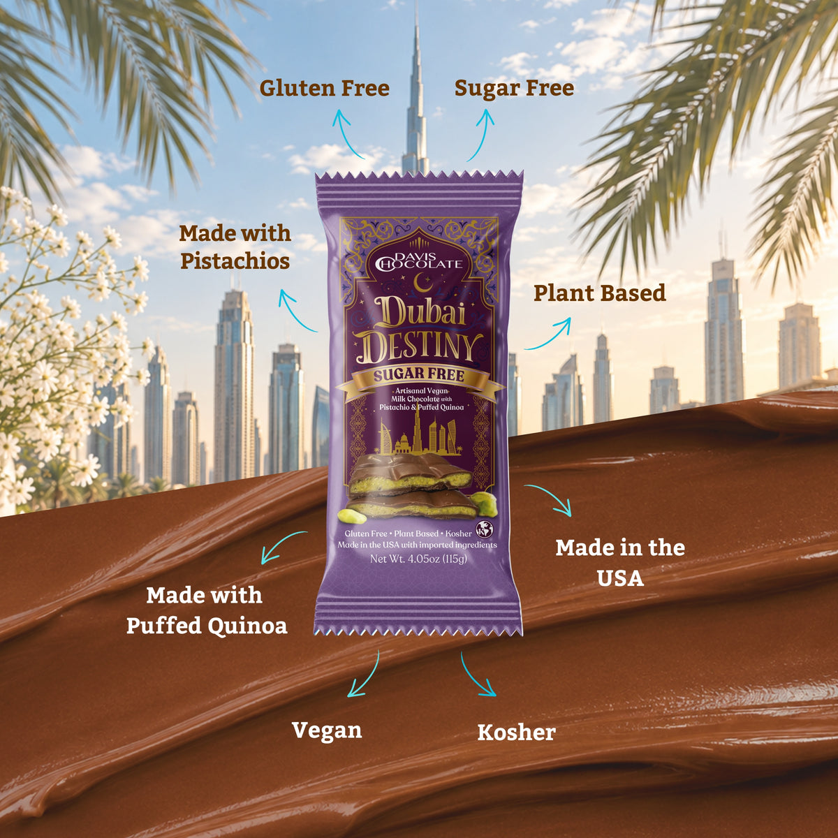 Sugar Free Vegan Milk Dubai Chocolate Bar