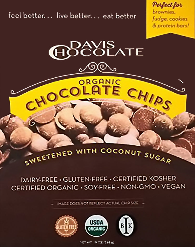 Organic Dark Chocolate Baking Chips Sweetened with Coconut Sugar Davis Chocolate